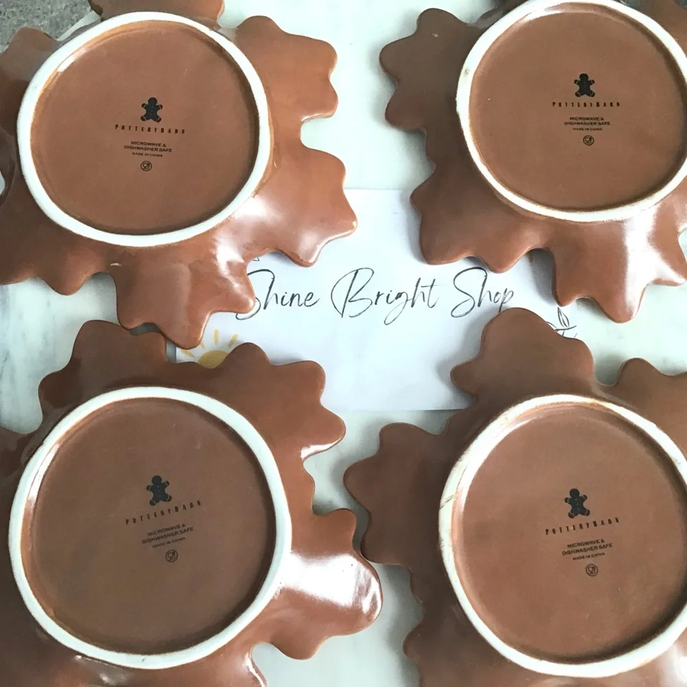 Pottery Barn Gingerbread Snowflake Plates Set Of Four New In Box